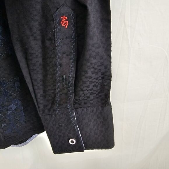 Robert Graham Shirt Mens Small Button Up Long Sleeve Black Geometric Flip Cuffs - Picture 6 of 9